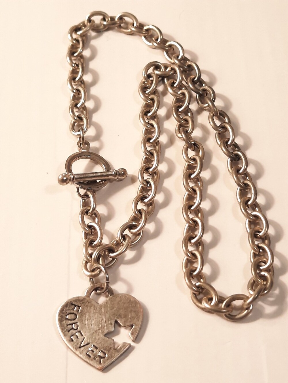 Silver Chain Necklace with 'Forever' Heart Pendant